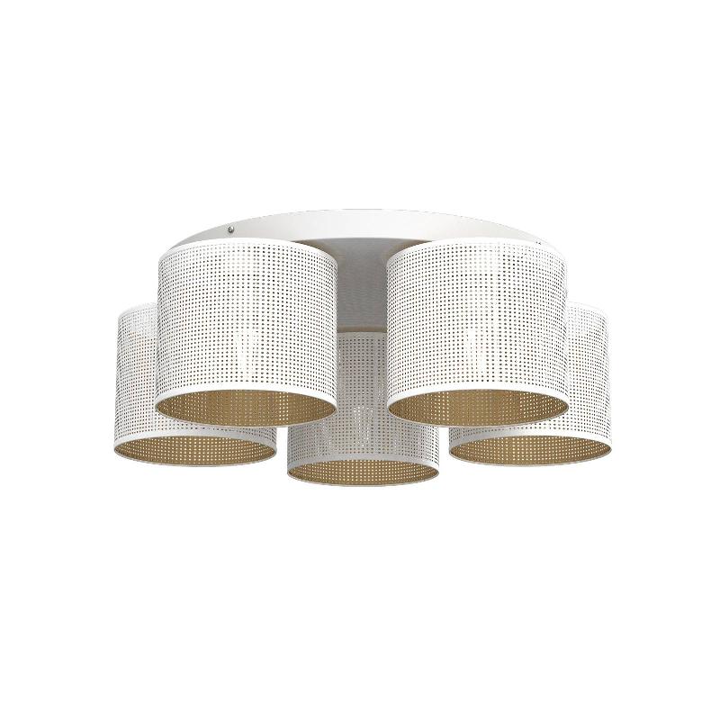 LUMINEX PLAFONNIER JOVIN À CINQ ABAT-JOUR, BLANC/DORÉ