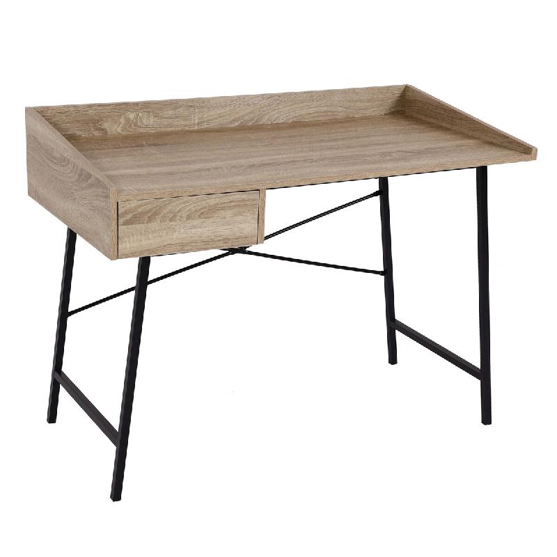 Mendler Bureau HWC-J97, Bureau informatique, tiroir structure 3D 98x114x60cm MVG-certifié ~ aspect chêne - beige Bois massif 84812_0