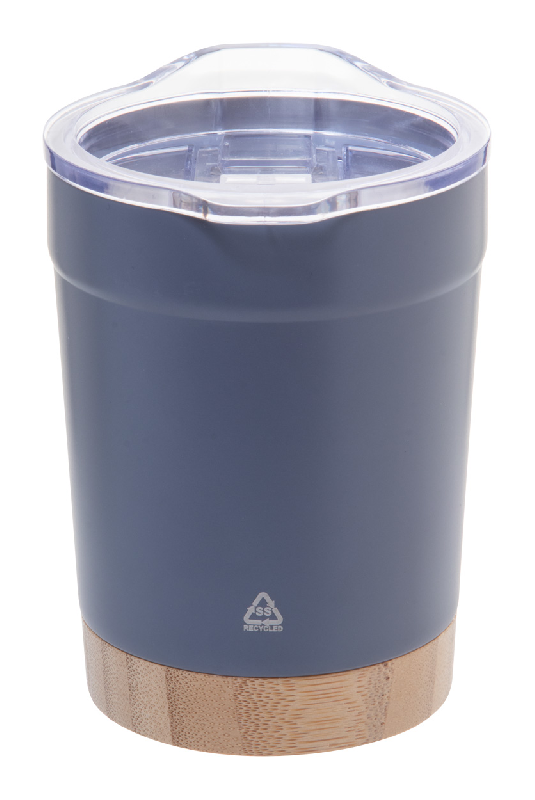 Mug thermos - isotherme à double paroi en acier inoxydable recyclé - base en bambou - 300 ml_0