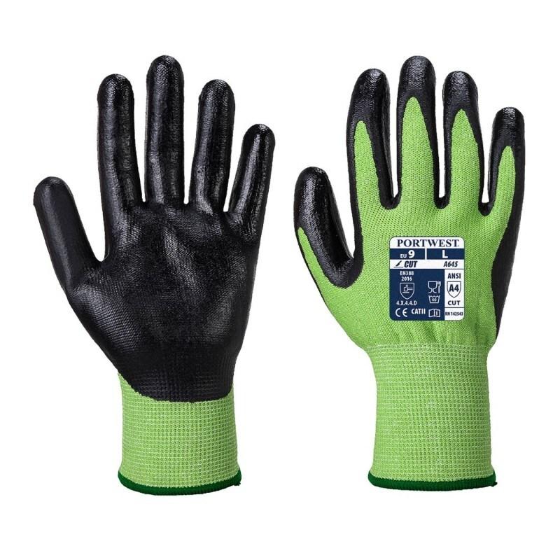 Portwest - Gants anti-coupures Greencut de niveau D jauge 13 en mousse nitrile Vert / Noir Taille 10 - vert 5036108261529_0