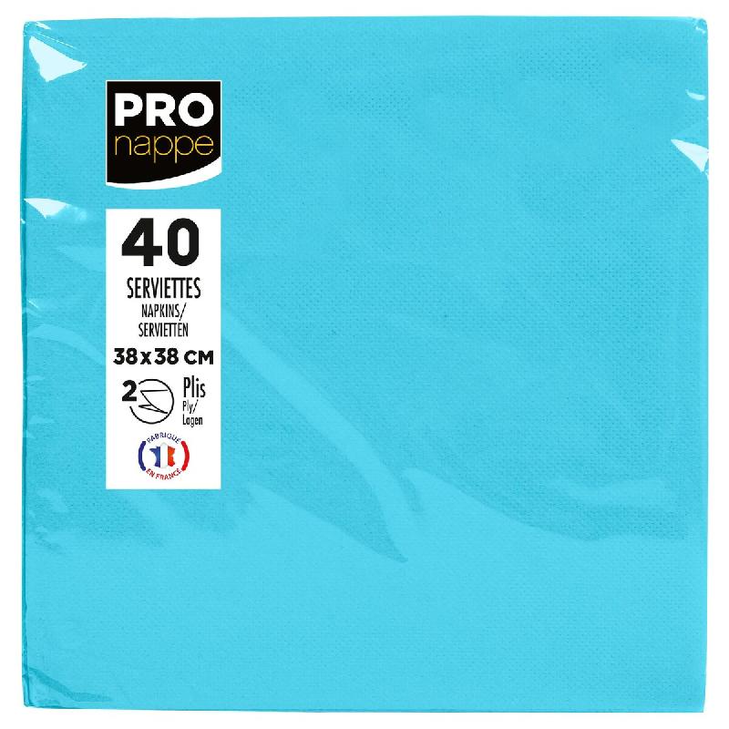 Pronappe - Réf.SV623806I - Carton de 1200 Serviettes ouate 2 plis - papier micro gaufré - 38 X 38 cm - 30 paquets de 40 serviettes Azur - bleu papie_0