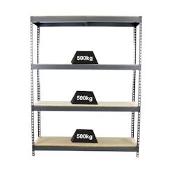 PROREGAL Étagère pour charges lourdes WOOD BEAST FOUR | HxLxP 200x210x60cm | 4 niveaux | Charge du compartiment 500kg | Gris - gris métal PR_RS14-55_0
