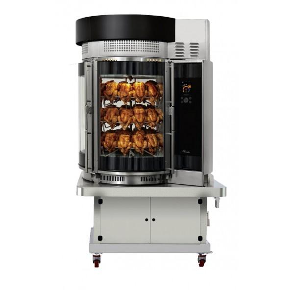 Rôtissoire autonettoyante multisserie sur châssis à roulettes - Hauteur 2230 mm - Poids 565 kg - Modèle Multisserie avec condenseur - Réf : MULTISSERIE+_0