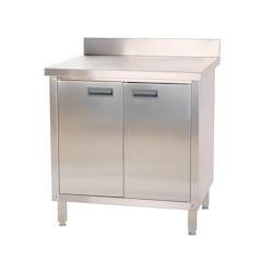 Romux® Table adossée en Acier Inoxydable pour Restauration Murale avec Portes Battantes 800x600x850 mm | Table de travail Inox Bar Restaurant - 8436_0