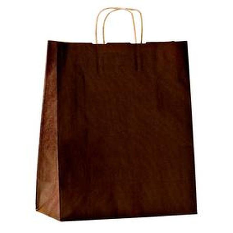Sac kraft vergé poignées torsadées chocolat 24+10x31cm - par 50_0