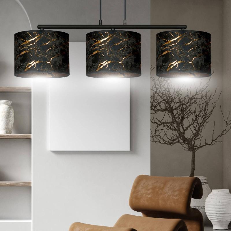 EMIBIG LIGHTING SUSPENSION JARI X3 LONGUE, NOIR-MARBRÉ