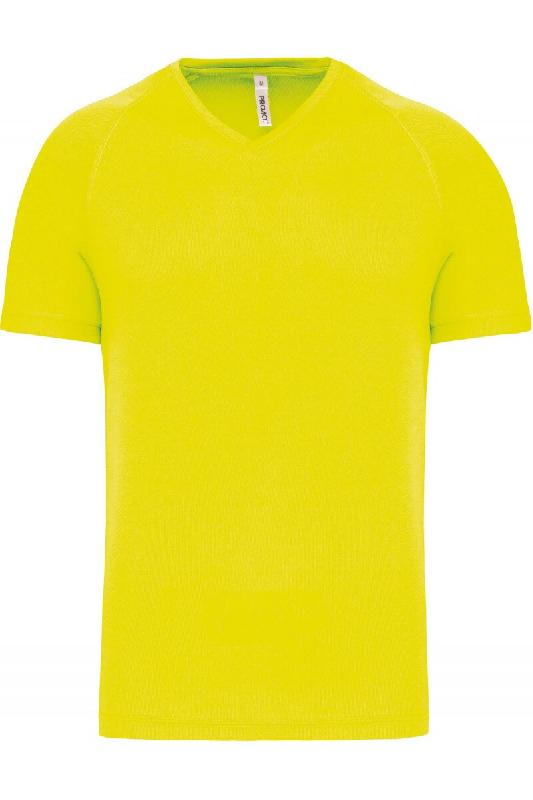 T-shirt de sport manches courtes col v homme Fluorescent Yellow XL 100% Polyester - XL 3663639065153_0