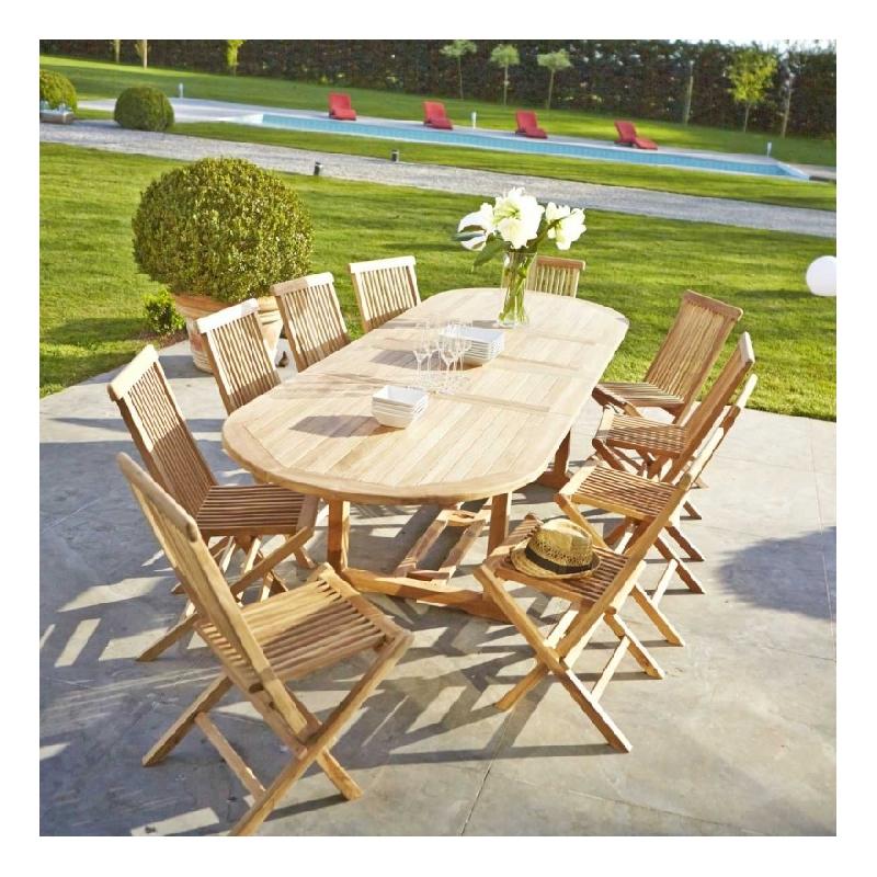 Table De Jardin Extensible En Teck 10 I 12 Places Bois Dessus