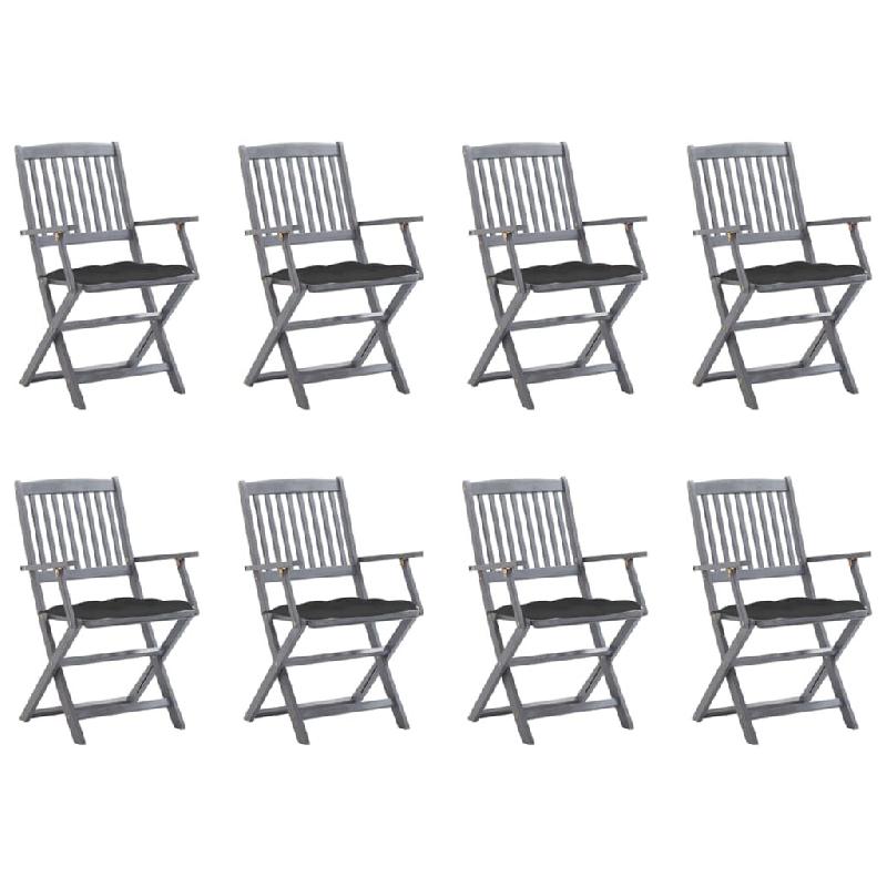 VidaXL Chaises Pliables D Extérieur Lot De 8 Et Coussins Bois D Acacia - gris 3078277_0