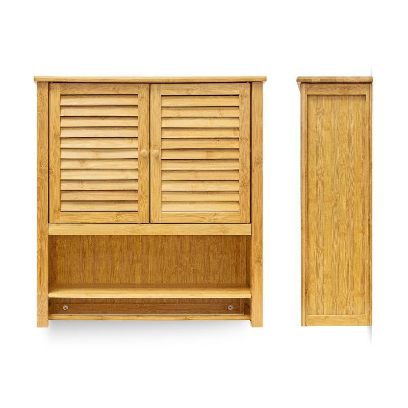 Armoire pour salle de bain en bambou - 66 x 62 cm avec porte-serviettes et étagères amovibles - Réf. 3213029_0
