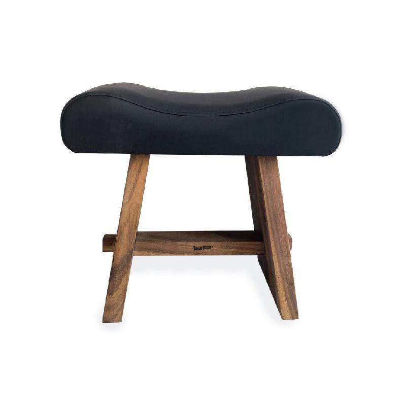 Bazar Bizar Tabouret en bois de suar cuir 50x30x45 cm noir naturel - multicolore Bois massif JACI021NB_0