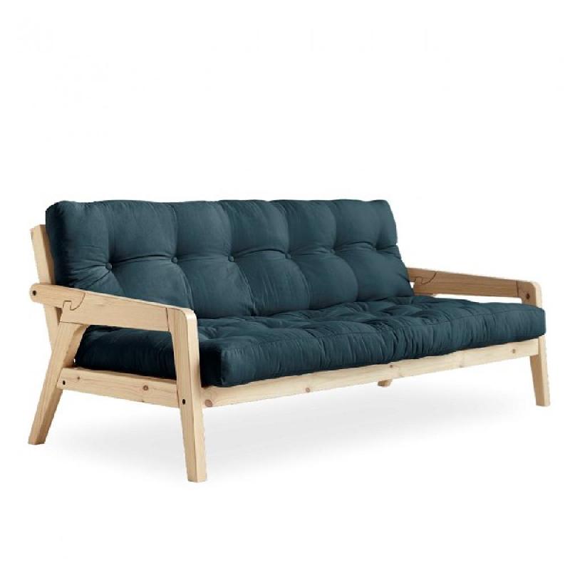 Canapé convertible futon Grab en pin naturel - Coloris bleu pétrole - Couchage 130 x 190 cm - Style scandinave_0