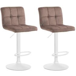 Décoshop26 - Lot de 2 tabourets de bar en velours marron avec coutures décoratives pied en trompette métal blanc 10_0004400 - marron 3000252084060_0
