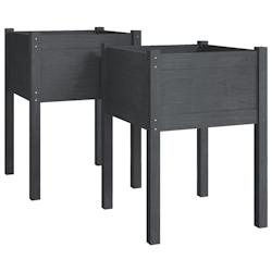 Helloshop26 - Jardinière bac lit surélevé plantes fleurs jardin terrasses lot de 2 50 x 50 x 70 cm bois de pin massif gris 02_0038995 - 3000218015145_0
