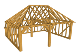 Maison à ossature en bois plain-pied C02 - en kit - toit multipente - 2-bay - dimensions et sections détaillées_0