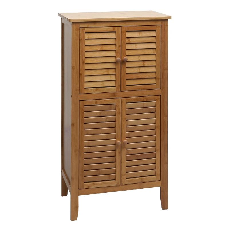 Mendler Armoire de salle de bain HWC-B18, étagère commode, 4 portes bambou 100x50x30cm - marron Bois massif 86669_0