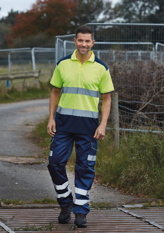 Polo bicolore haute visibilité - Réf: YHVJ220 - 100% polyester, bandes rétro-réfléchissantes larges, norme EN ISO20471 Classe 2_0
