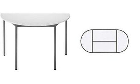 SODEMATUB Table de réunion 126DRGG - demi-ronde, diamètre 1.200 mm, gris / gris, plateau mélaminé et piétement en acier_0