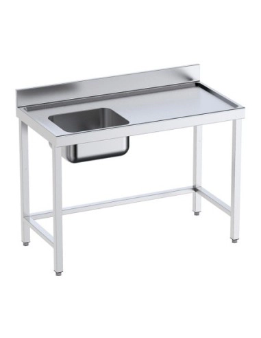 Table inox de préparation avec bords anti-ruissellement, bac à gauche P 700 mm | Distform - QCIRS7-bac A gauche longueur 1400 mm - QCIRS714_0