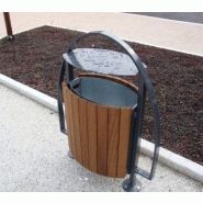 Corbeille de ville en bois arcade - tout acier, forme oblongue avec cache pluie et bac basculant_0