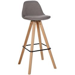 Décoshop26 - Tabouret de bar chaise haute x1 repose-pieds style scandinave en tissu taupe structure en bois clair carré 10_0004639 - 3000252208435_0