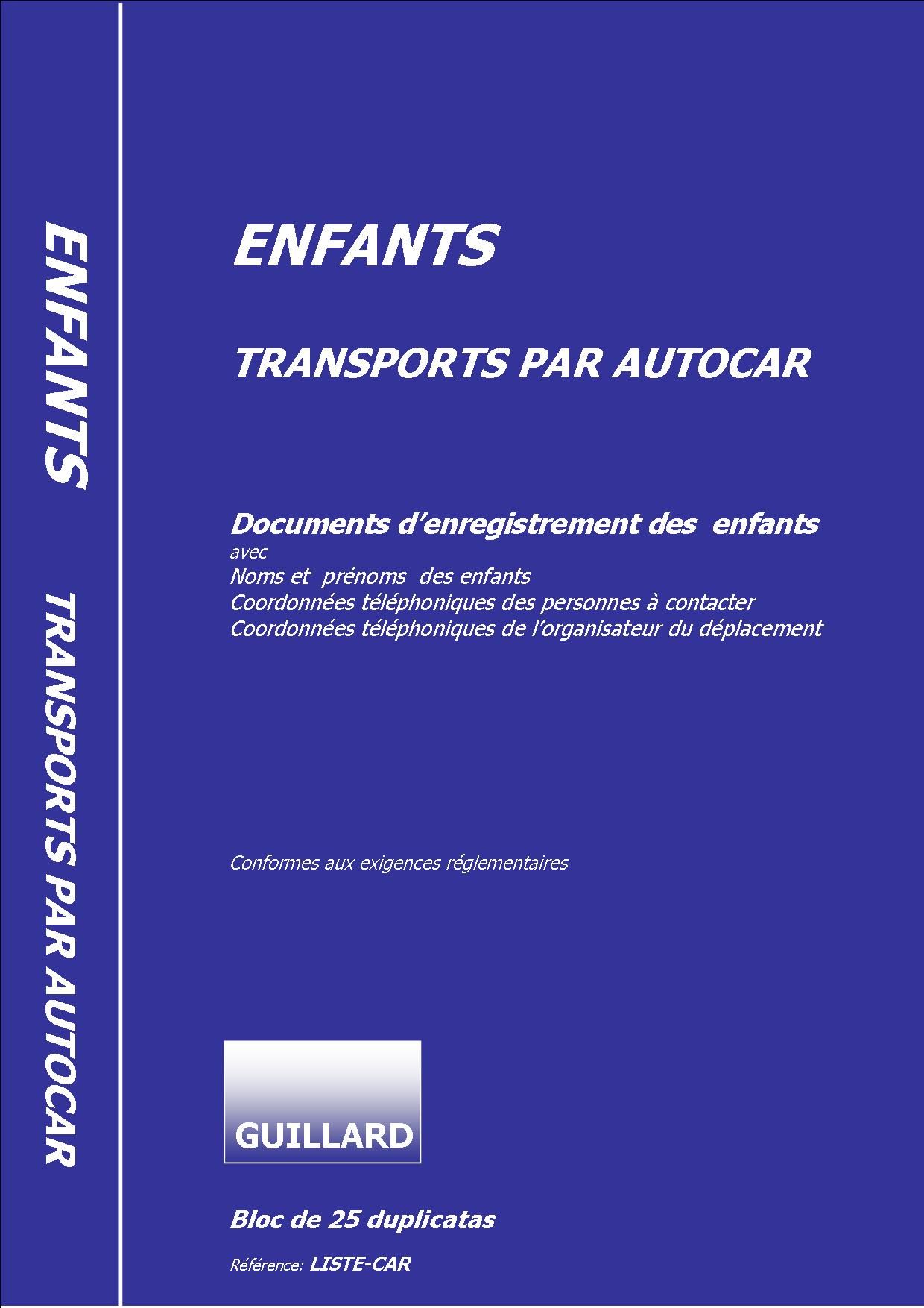  LISTE DES ENFANTS  LORS DE VOYAGE EN AUTOCAR - LIST-CAR