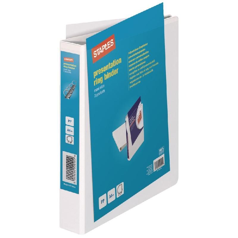 STAPLES CLASSEUR DE PRÉSENTATION À 4 ANNEAUX EN D 30 MM MAXI A4, BLANC (PRIX À L'UNITÉ)