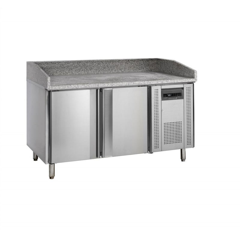 Table à pizza en acier inoxydable SS304 - Réf PT1200 - Module pour garniture bacs GN en option - Plan de travail en granite_0