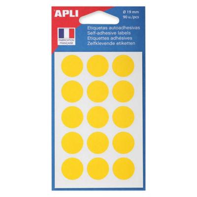 Pastilles adhésives Apli jaunes, Ø 19 mm, pochette de 90_0