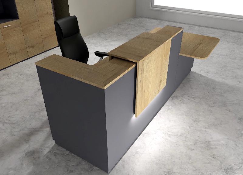 Comptoir d'accueil bi-colore avec PMR Delta et réhausse - Droite, Oui, Anthracite, 282, Chêne veiné_0