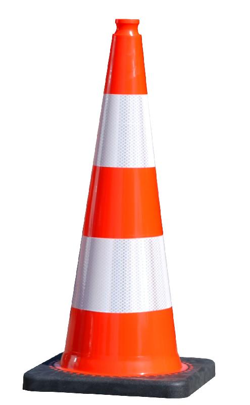 Cône de signalisation - PVC souple orange - Base PVC recyclé noir - 75 cm - 3.2 kg - Bandes rétro réfléchissantes classe 2_0