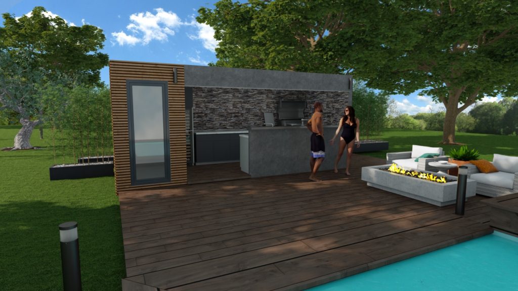 Container Pool House de 14m² avec terrasse en bois dans la pièce ouverte - BORNEO_0