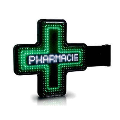 Croix Presto 80 double face - Texte blanc - LEDs blanches et vertes - 800x800mm - IP66 - Télécommande incluse_0