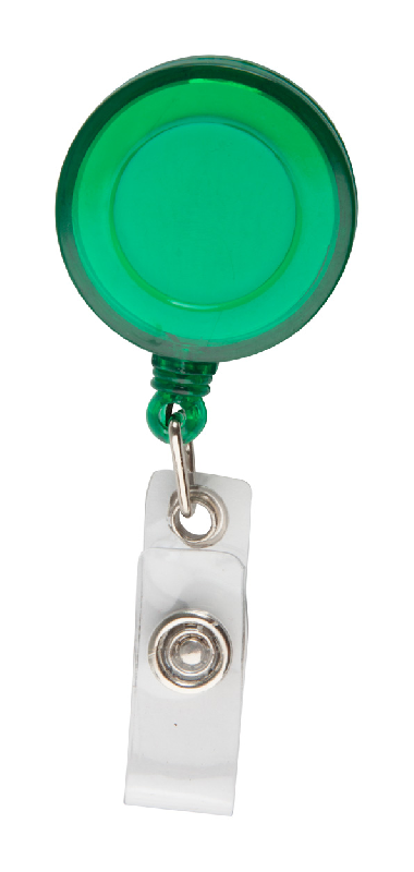 Porte-badges en plastique - bouton pression - cordelette télescopique - clip métal - couleur verte_0
