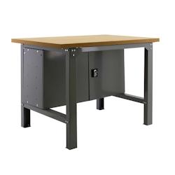 PROREGAL Établi BUFFALO WOOD avec placard | HxLxP 87x180x75cm | Capacité de charge 600kg | Gris - gris métal RS45-18_0