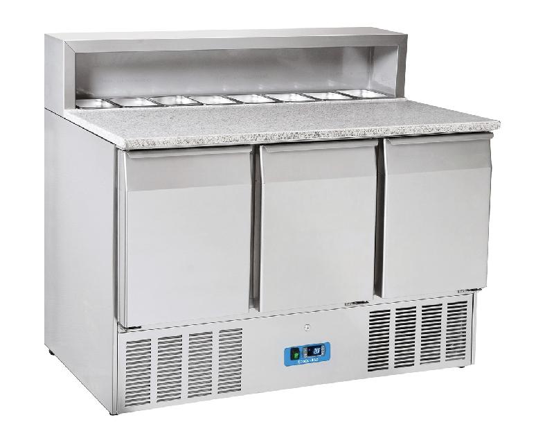 Saladette réfrigérée 3 portes inox gn1/1 dessus pour pizza + 8 contenants gn1/6 416 l - CRP 93A - CH_0