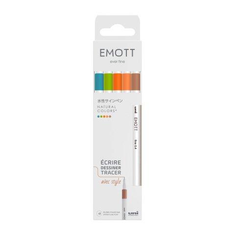 STYLO FEUTRE UNI BALL EMOTT NATURAL COLORS ÉCRITURE FINE - POCHETTE DE 5 COULEURS ASSORTIES