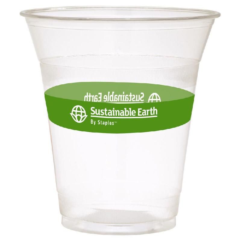 SUSTAINABLE EARTH BY STAPLES GOBELET BIODÉGRADABLE POUR BOISSONS FROIDES SUSTAINABLE EARTH BY STAPLES™ : CONTENANCE DE 354 ML, TRANSPARENT AVEC MOTIF IMPRIMÉ, 50 UNITÉS PAR PAQUET (LOT DE 50)