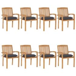 VidaXL Chaises De Jardin Empilables Avec Coussins Lot De 8 Teck Solide - gris 3073279_0