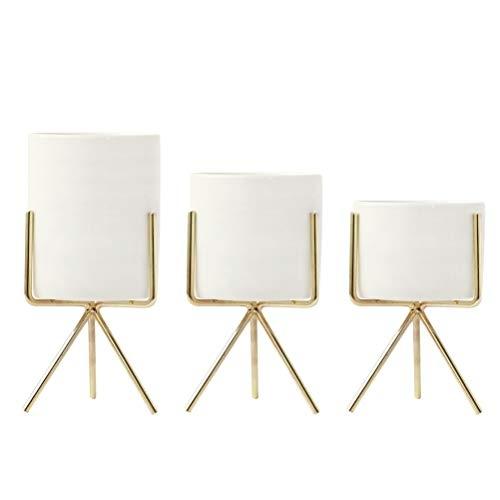 OUNONA 3 PCS - Pots de fleurs en céramique avec support en métal - Style européen - Taille S, M, L_0