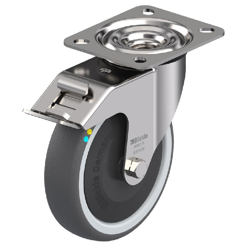 Roulette pivotante/frein de 125 mm en acier inoxydable avec disque conducteur gris_0