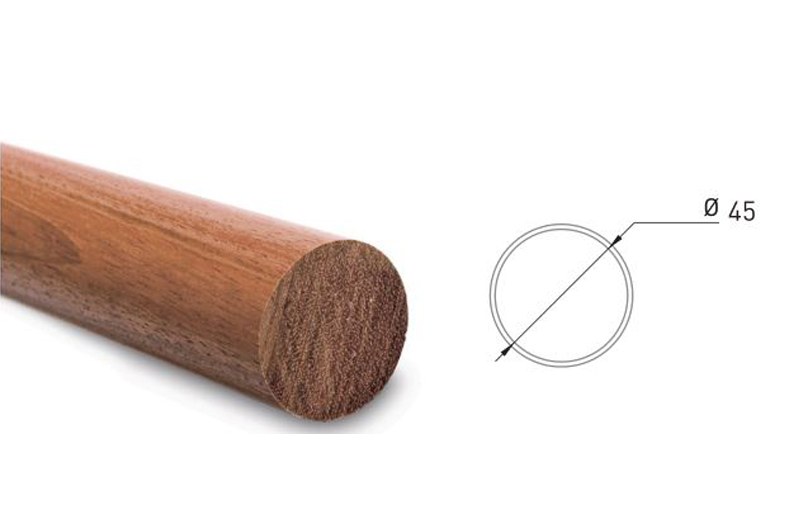 Graber Set main courante ronde en chêne verni avec 2 embouts en laiton Ø 45 mm/longueur 1250 mm 