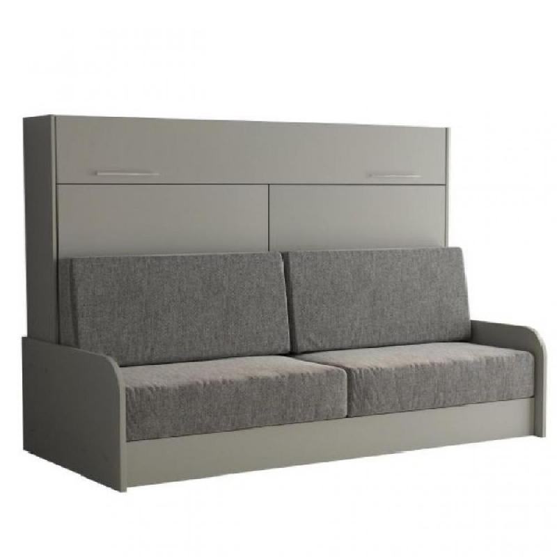 Armoire-lit escamotable VERTIGO SOFA - canapé tissu gris avec accoudoirs mélaminés - couchage 160x200 cm_0