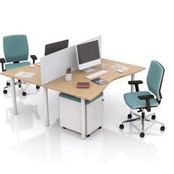 Bureau open space d'entreprise à plan vague symétrique - Gamme Easy FIT - Plateau mélaminé double face 25 mm - Piètement rond Ø 60 mm_0