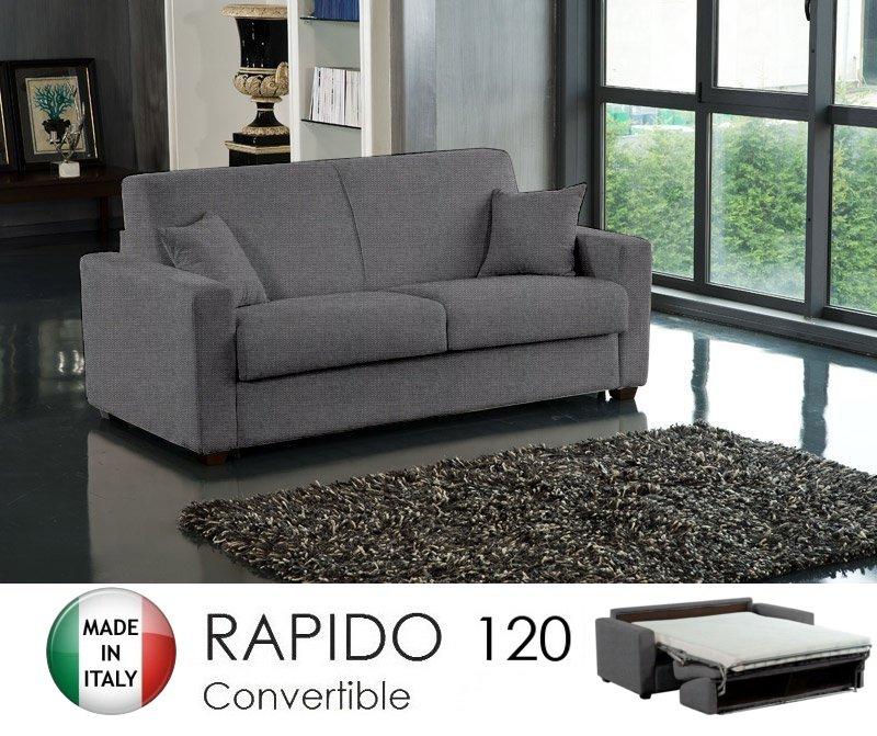 Canapé convertible express 2-3 places Dreamer - Lit 120x197 cm - Tweed gris graphite - Matelas Excellence literie 16 cm_0