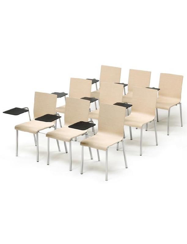Chaise de restaurant avec tablette Ely - Coque en chêne blanchi, wengé, zébrano, ébène ou anthracite - Châssis tube carré 20x20_0