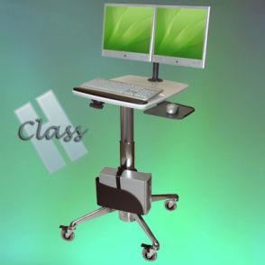 Chariot médical informatique Dual Flat Panel PC Cart H Class - ErgonoFlex - 27,93 kg - Réglable en hauteur, antibactérien et ergonomique_0
