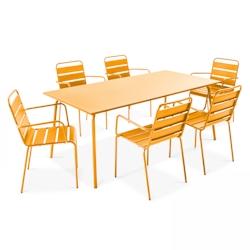Oviala Business Ensemble table de jardin et 6 fauteuils en métal jaune - Oviala - jaune acier 106029_0