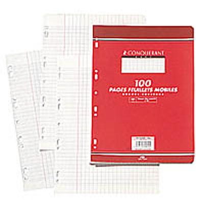 FEUILLETS MOBILES CONQUÉRANT 7 - 17 X 22 CM - GRANDS CARREAUX SEYES - PAQUET DE 100 FEUILLES (200 PAGES)