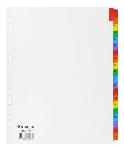 LOT DE 2 - INTERCALAIRE A4+ CARTE BRISTOL BLANCHE BRUNEAU 20 ONGLETS ALPHABÉTIQUES MULTICOLORES - 1 JEU